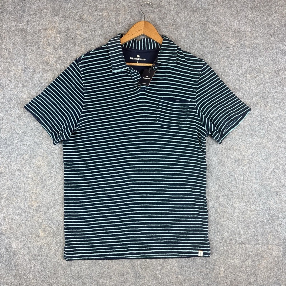 The Normal Brand Navy and White Striped Polo Shirt